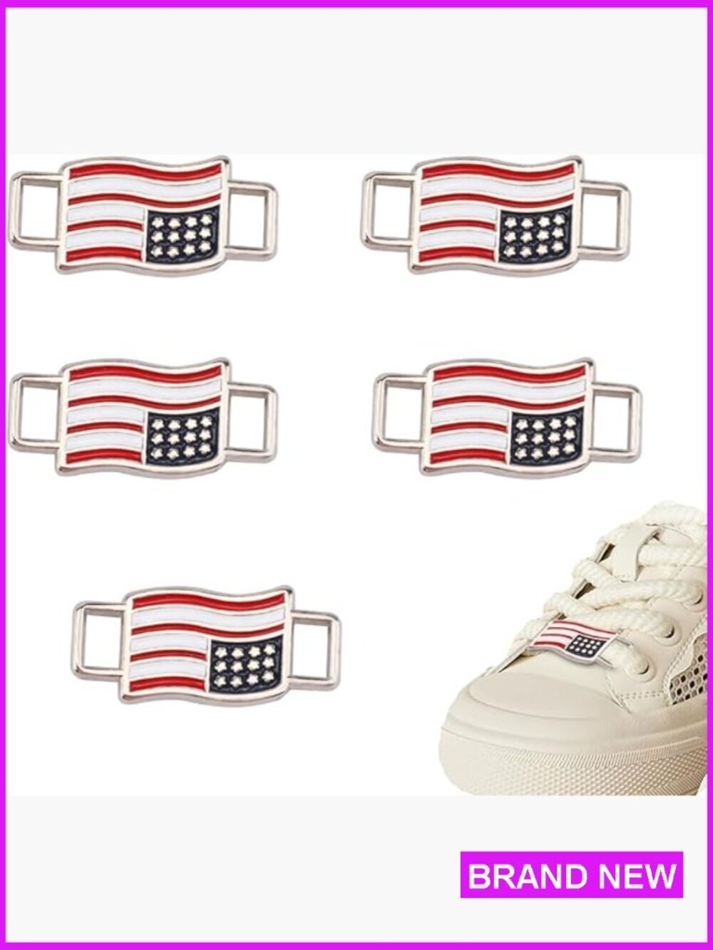 5 Sneaker Charms USA Flag Shoelace Decor Rectangular Shoe Accessories